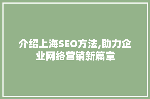 介绍上海SEO方法,助力企业网络营销新篇章