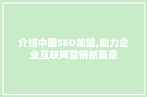 介绍中国SEO加盟,助力企业互联网营销新篇章