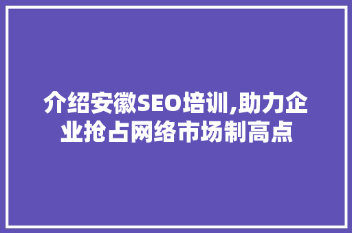 介绍安徽SEO培训,助力企业抢占网络市场制高点