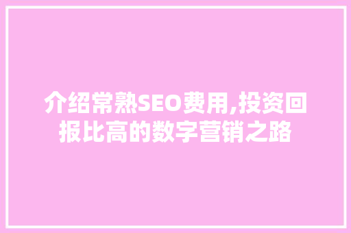 介绍常熟SEO费用,投资回报比高的数字营销之路