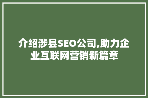 介绍涉县SEO公司,助力企业互联网营销新篇章
