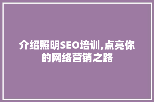 介绍照明SEO培训,点亮你的网络营销之路