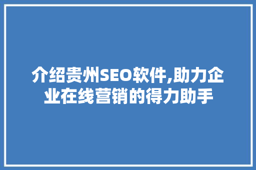 介绍贵州SEO软件,助力企业在线营销的得力助手