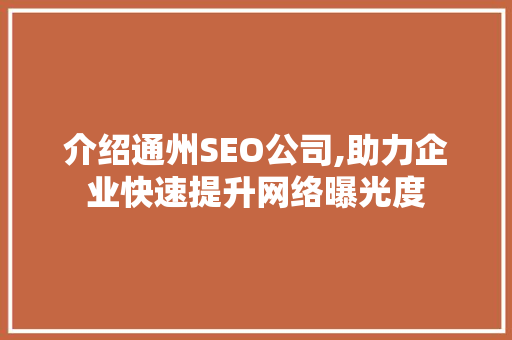 介绍通州SEO公司,助力企业快速提升网络曝光度