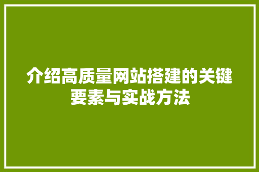 介绍高质量网站搭建的关键要素与实战方法