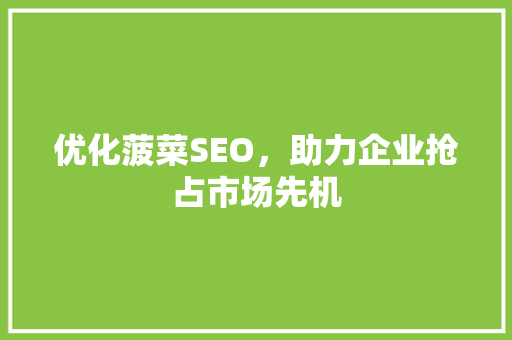 优化菠菜SEO，助力企业抢占市场先机