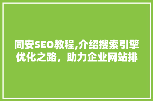 同安SEO教程,介绍搜索引擎优化之路，助力企业网站排名攀升