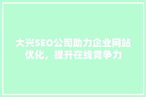 大兴SEO公司助力企业网站优化，提升在线竞争力