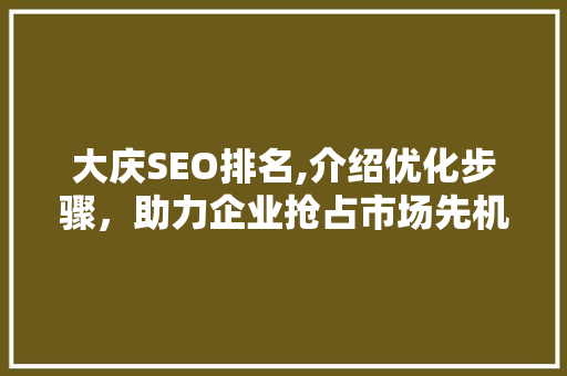 大庆SEO排名,介绍优化步骤，助力企业抢占市场先机