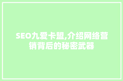 SEO九爱卡盟,介绍网络营销背后的秘密武器