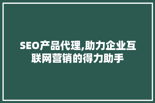 SEO产品代理,助力企业互联网营销的得力助手