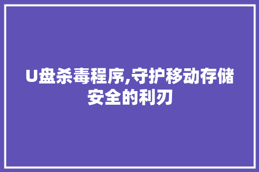 U盘杀毒程序,守护移动存储安全的利刃
