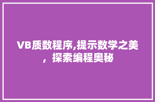 VB质数程序,提示数学之美，探索编程奥秘