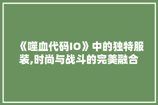 《噬血代码IO》中的独特服装,时尚与战斗的完美融合