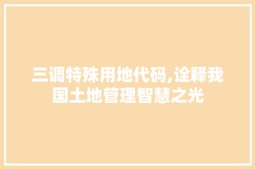 三调特殊用地代码,诠释我国土地管理智慧之光