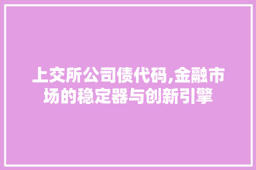 上交所公司债代码,金融市场的稳定器与创新引擎