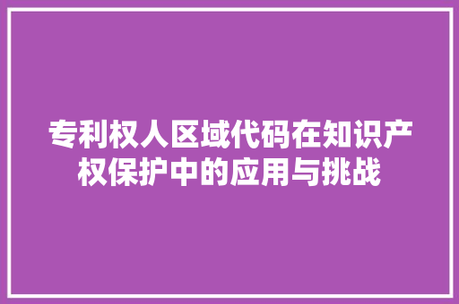 专利权人区域代码在知识产权保护中的应用与挑战