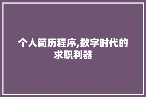 个人简历程序,数字时代的求职利器