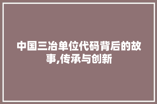 中国三冶单位代码背后的故事,传承与创新