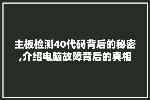 主板检测40代码背后的秘密,介绍电脑故障背后的真相