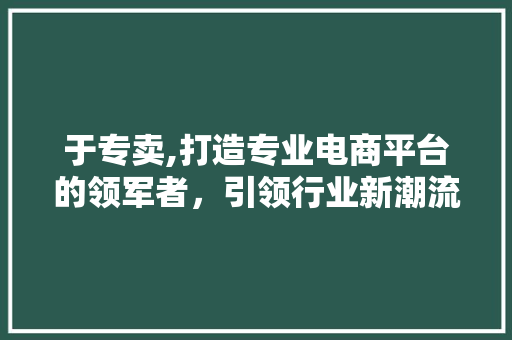 于专卖,打造专业电商平台的领军者，引领行业新潮流 于专卖,打造专业电商平台的领军者，引领行业新潮流 PHP教程