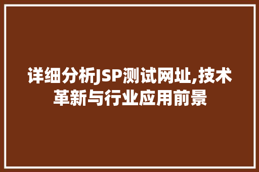 详细分析JSP测试网址,技术革新与行业应用前景
