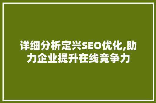 详细分析定兴SEO优化,助力企业提升在线竞争力