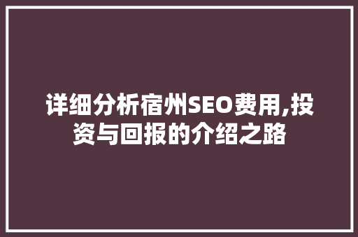 详细分析宿州SEO费用,投资与回报的介绍之路