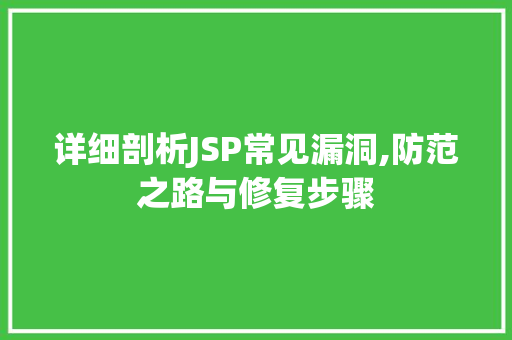 详细剖析JSP常见漏洞,防范之路与修复步骤
