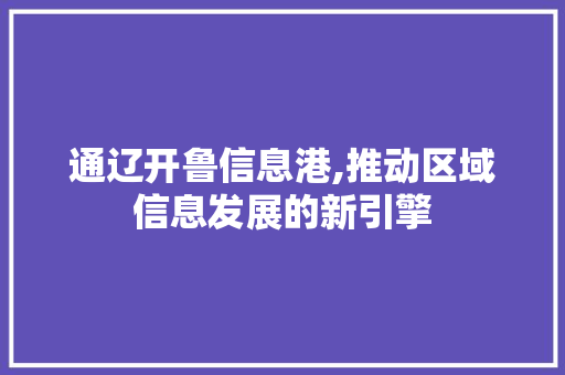通辽开鲁信息港,推动区域信息发展的新引擎