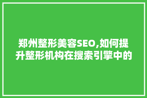 郑州整形美容SEO,如何提升整形机构在搜索引擎中的排名