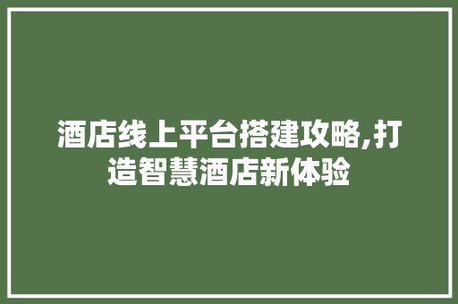 酒店线上平台搭建攻略,打造智慧酒店新体验