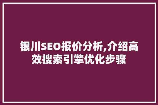银川SEO报价分析,介绍高效搜索引擎优化步骤