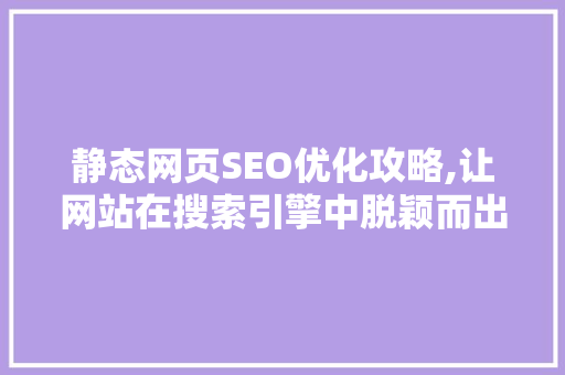 静态网页SEO优化攻略,让网站在搜索引擎中脱颖而出