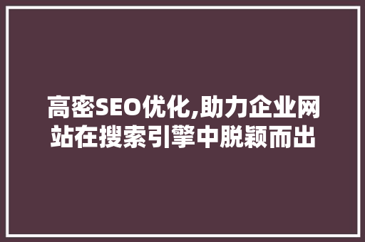 高密SEO优化,助力企业网站在搜索引擎中脱颖而出