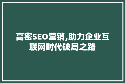 高密SEO营销,助力企业互联网时代破局之路