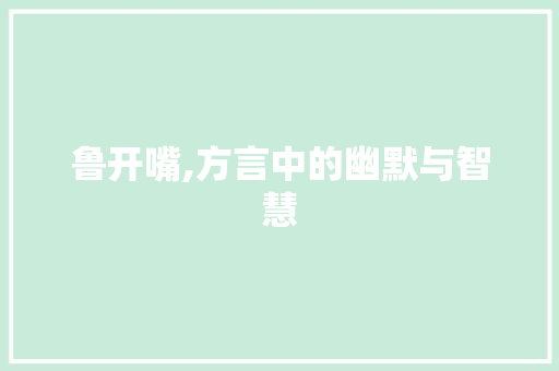鲁开嘴,方言中的幽默与智慧
