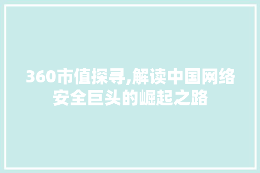 360市值探寻,解读中国网络安全巨头的崛起之路