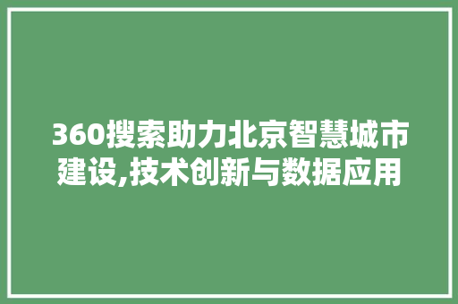 360搜索助力北京智慧城市建设,技术创新与数据应用的完美融合