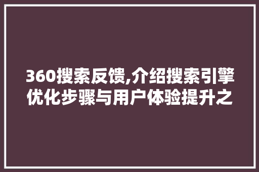 360搜索反馈,介绍搜索引擎优化步骤与用户体验提升之路