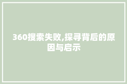 360搜索失败,探寻背后的原因与启示