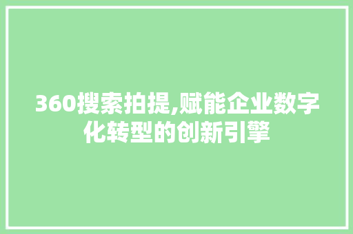 360搜索拍提,赋能企业数字化转型的创新引擎