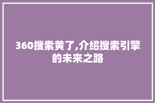 360搜索黄了,介绍搜索引擎的未来之路