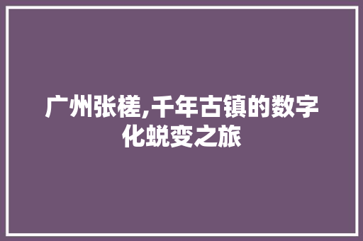 广州张槎,千年古镇的数字化蜕变之旅