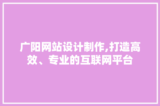 广阳网站设计制作,打造高效、专业的互联网平台