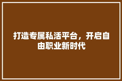 打造专属私活平台，开启自由职业新时代