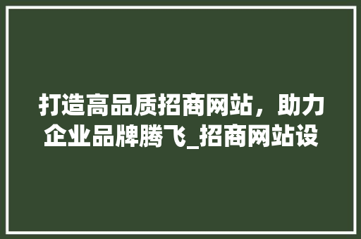 打造高品质招商网站，助力企业品牌腾飞_招商网站设计制作全攻略