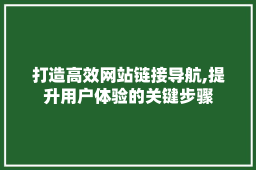 打造高效网站链接导航,提升用户体验的关键步骤