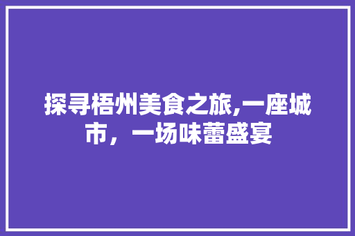 探寻梧州美食之旅,一座城市，一场味蕾盛宴