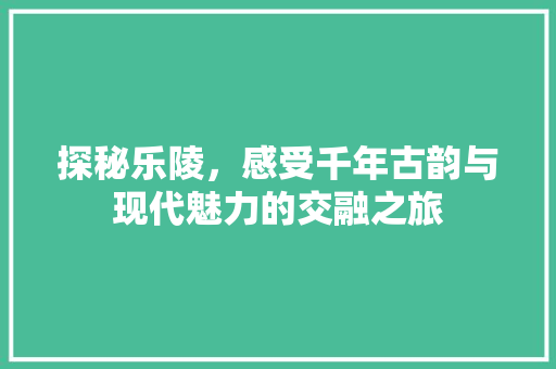 探秘乐陵，感受千年古韵与现代魅力的交融之旅